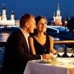 Romantic Riverside Dinner**

A cozy restaurant terrace overlooking the Moskva River at night, Moscow, Russia. Soft lighting illuminates a table set for two with Italian cuisine. The Kremlin's lights twinkle in the background. Focus on the romantic ambiance, featuring warm colors and happy couple, appropriate attire, safe for work, perfect anatomy, natural proportions, professional photograph, high quality.

**
