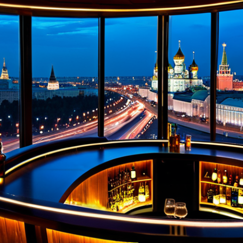 Home 12 **
"A breathtaking panoramic view of Moscow at night, city lights sparkling below, stars visible in the sky, viewed from a high-end bar. Elegant interior with soft lighting, comfortable seating. A cocktail is on a table in the foreground. safe for work, appropriate content, fully clothed patrons, professional setting, perfect anatomy, natural proportions, high quality."
**