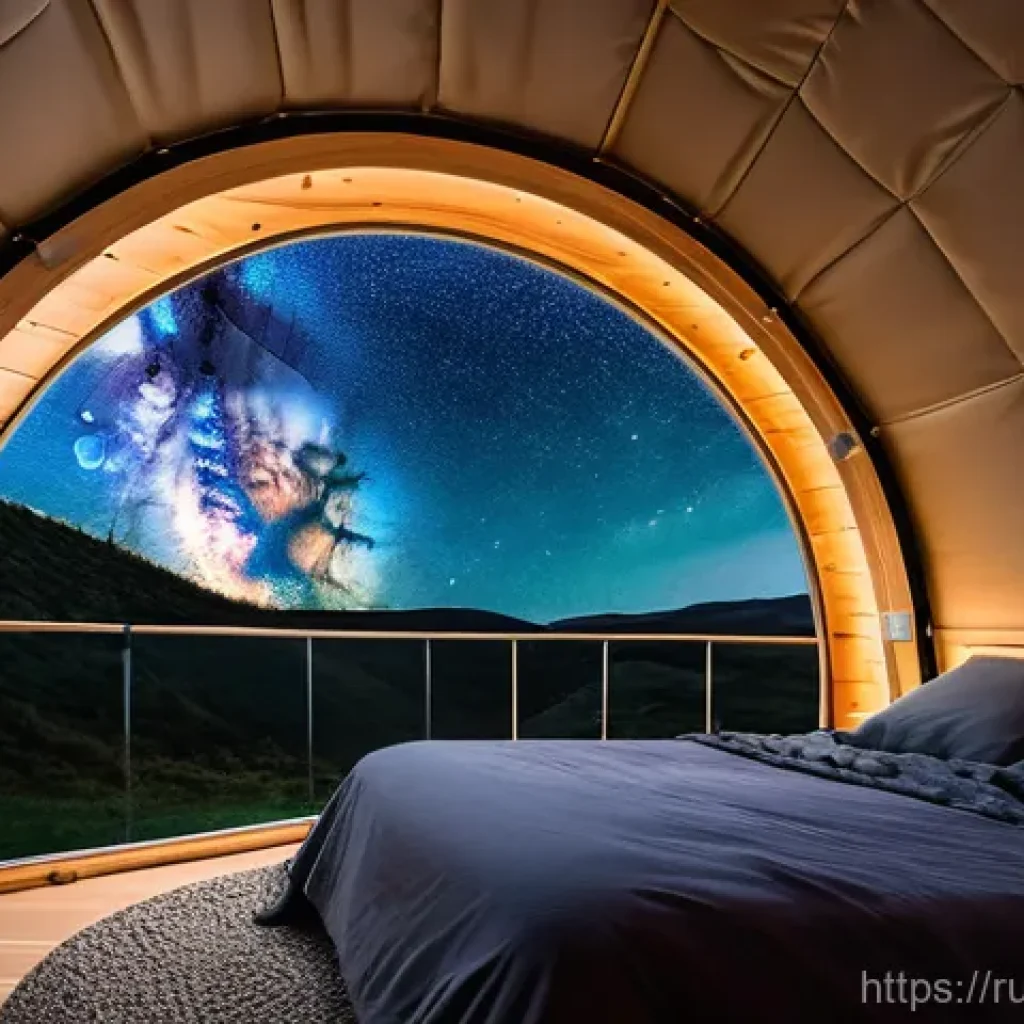 캠핑장에서 보는 야경 - **Prompt 1: Glamping Under the Milky Way**
"A cozy glamping dome with a transparent roof, situat...