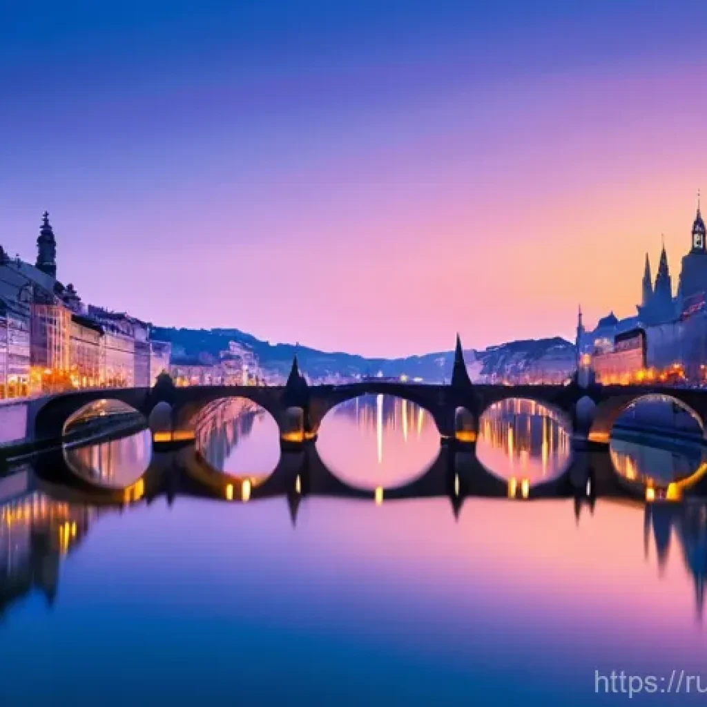 야경을 찍기 좋은 시간대 - **Prompt:** "A panoramic shot of a vibrant European city during the enchanting 'blue hour,' just aft...
