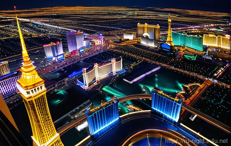 라스베이거스 야경 포인트 - **Prompt 2: High Roller's Panoramic Delight**
    An interior shot from a spacious, transparent caps...