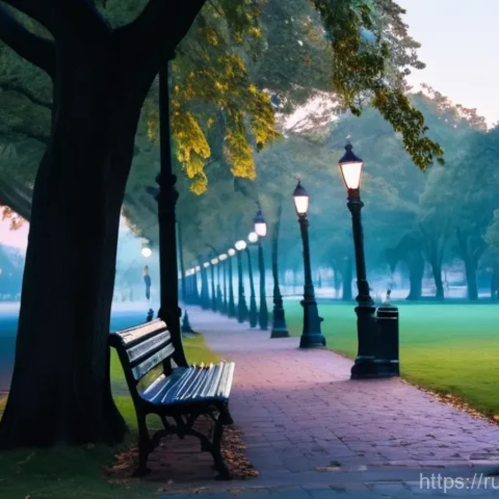 야경이 아름다운 하늘공원 - **Prompt:** A tranquil city park at dusk, transitioning from the golden hour to the soft blue hour. ...