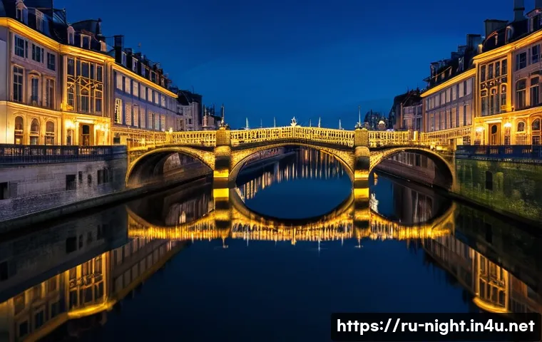 야경 포토스팟 추천 - **Prompt 1: Serene Night Reflections of a Historic City**
"A wide-angle, cinematic photograph of...
