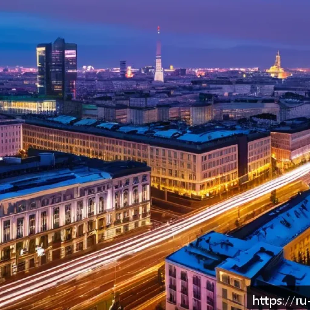 드론 야경 촬영 - A high-resolution night aerial shot of a modern Russian cityscape taken by a drone equipped with a l...
