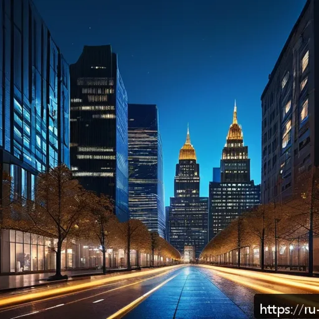 야경을 테마로 한 전시회 - A vibrant nighttime cityscape featuring illuminated modern skyscrapers and historic buildings, their...
