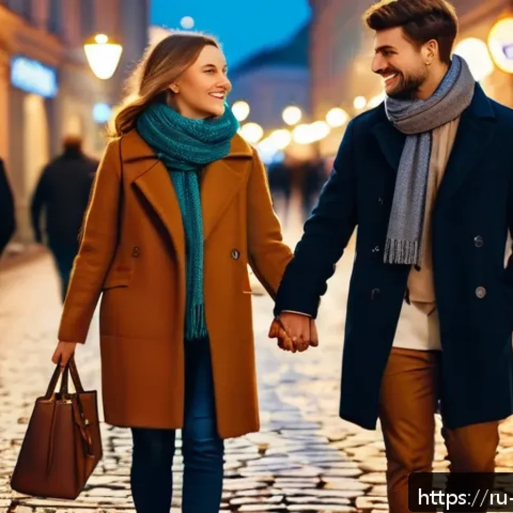 야경 속 연인 사진 촬영법 - A romantic couple dressed in cozy, neutral-toned clothing with soft textures like wool and cashmere,...