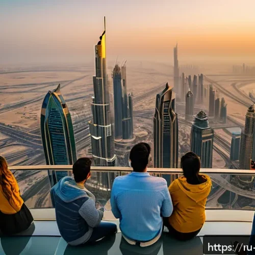 Home 30 두바이 부르즈칼리파 - A breathtaking panoramic view from the Burj Khalifa observation deck at sunset, capturing the warm g...